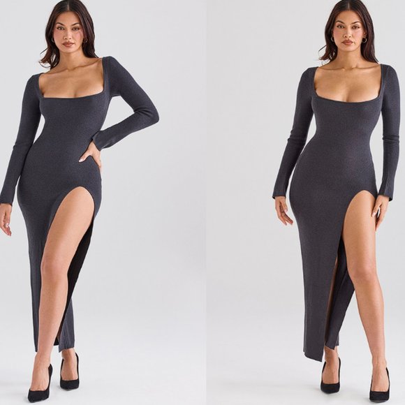 HOUSE OF CB 'Tolani' Charcoal Cashmere Knit Maxi Dress NWOT - Picture 3 of 11